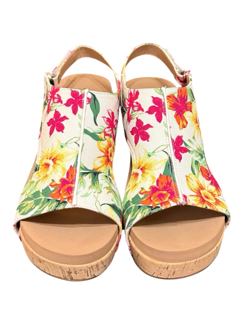 Corkys Carley White Floral Cork Wedge Sandals Size 10 NIB